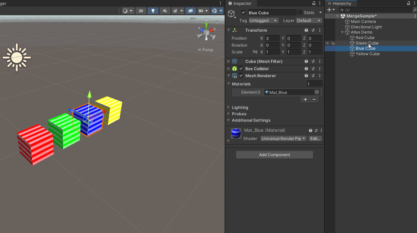 Animated demonstration of baking combined meshes to a single atlas material